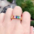 Kupfermaterial hochwertige Braut Hochzeit Verlobung Zirkon Ring Regenbogen Quadrat Regenbogen Ring Schmuck